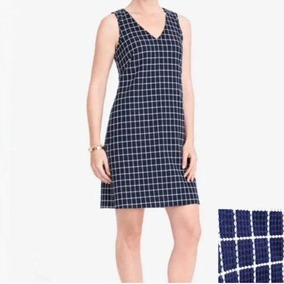 J. Crew Factory navy blue and white windowpane sleeveless mini shift dress - Picture 2 of 5